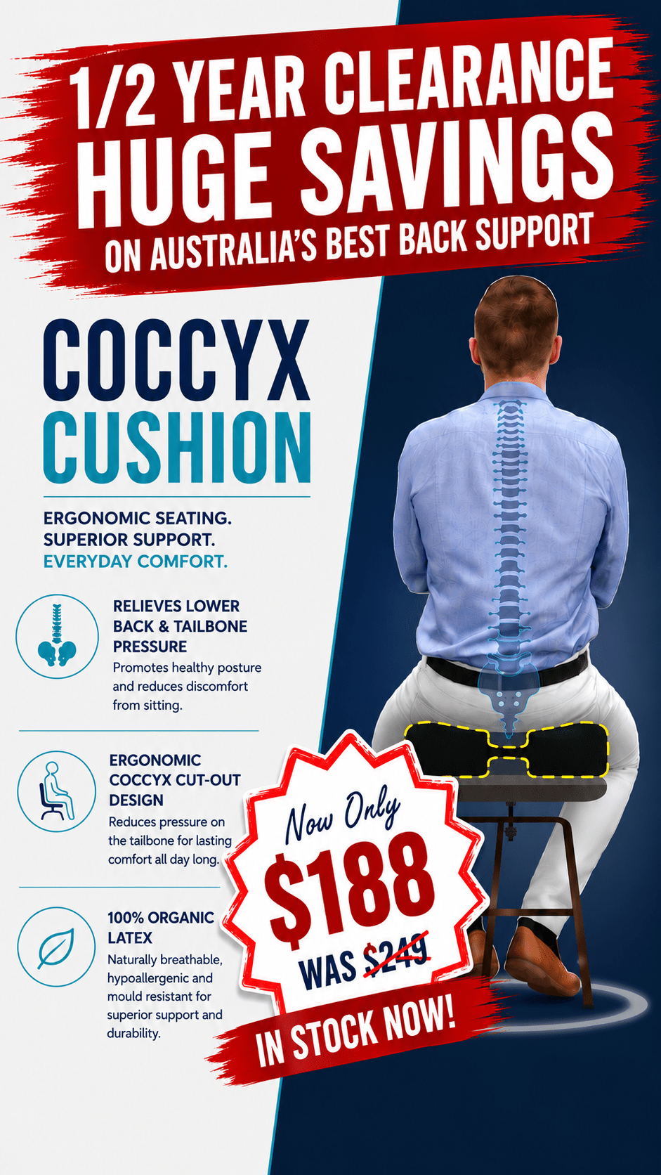 Ergolife Posture Flex Latex Coccyx Cushion - Beds for Backs