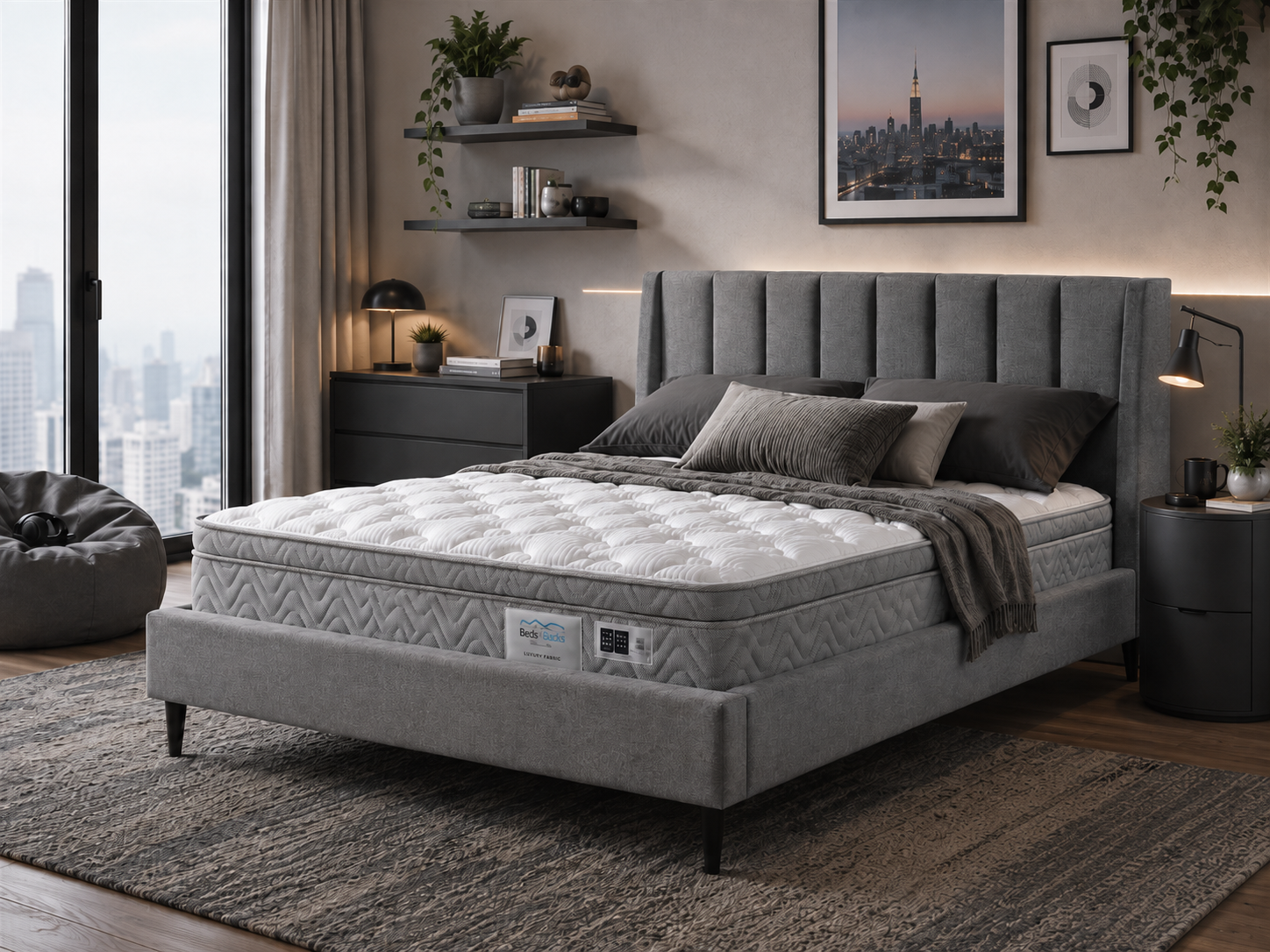 Lisa Queen Bed - Grey Fabric