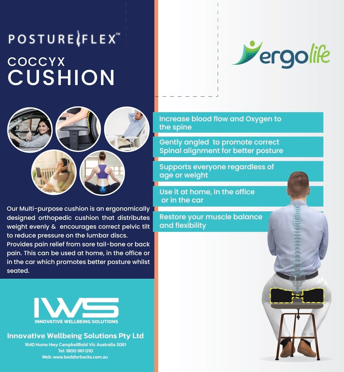 Ergolife Posture Flex Latex Coccyx Cushion