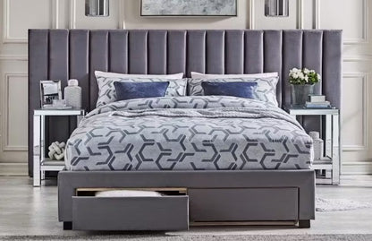Melina Queen or King Fabric Bedhead and base 2x Footend Drawer, available in Grey or Beige - Beds for Backs