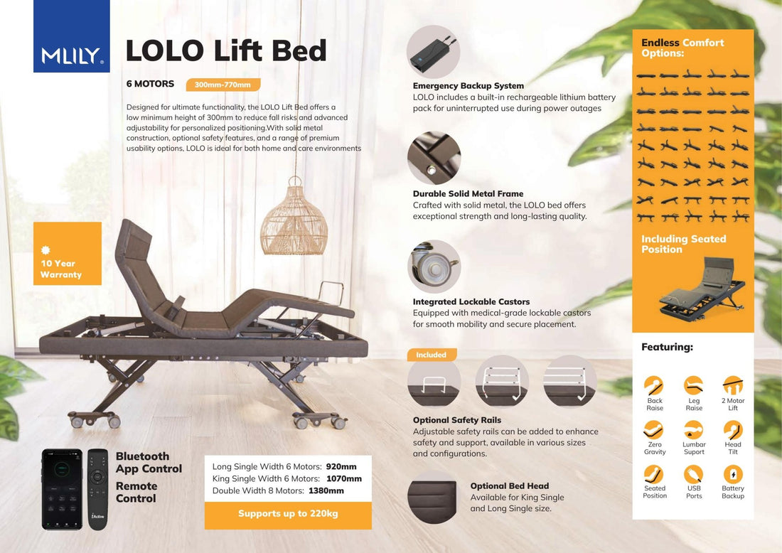 MLily Electric Bed - LOLO Lift Bed with Trendelenburg Motion. - Beds for Backs