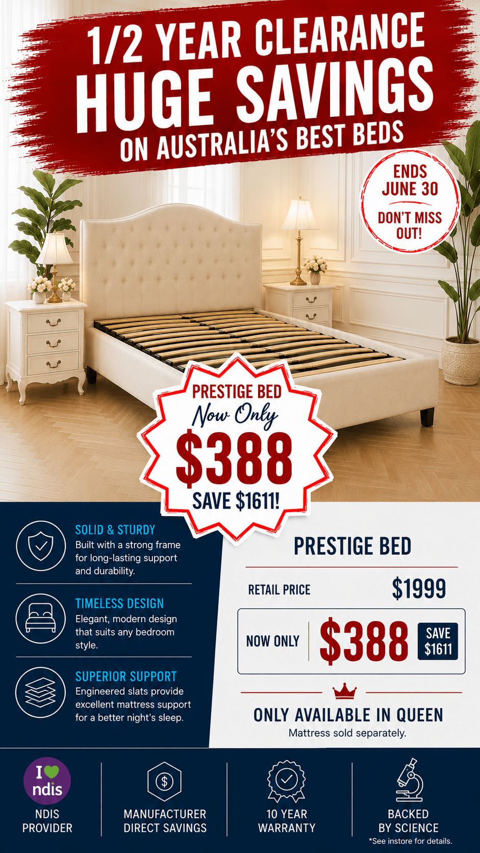 Mlily Prestige Soft Beige Bedhead and Base - Beds for Backs