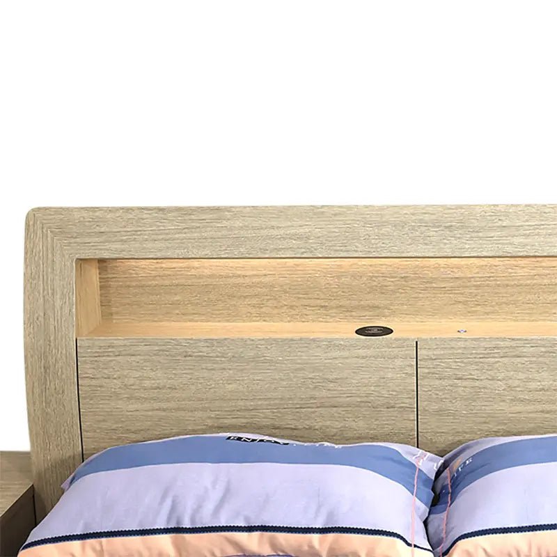 Skyline Bed Frame, Gas Lift &amp; End Drawer - Sand - Beds for Backs
