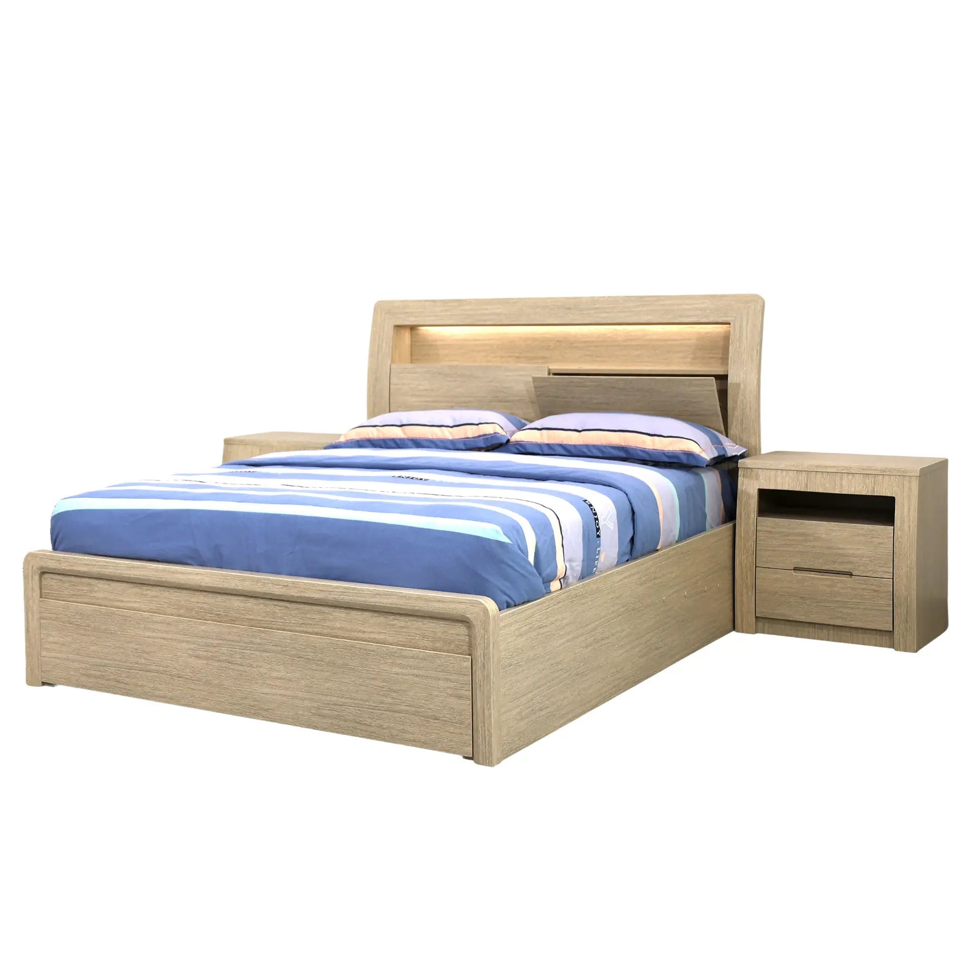 Skyline Bed Frame, Gas Lift &amp; End Drawer - Sand - Beds for Backs