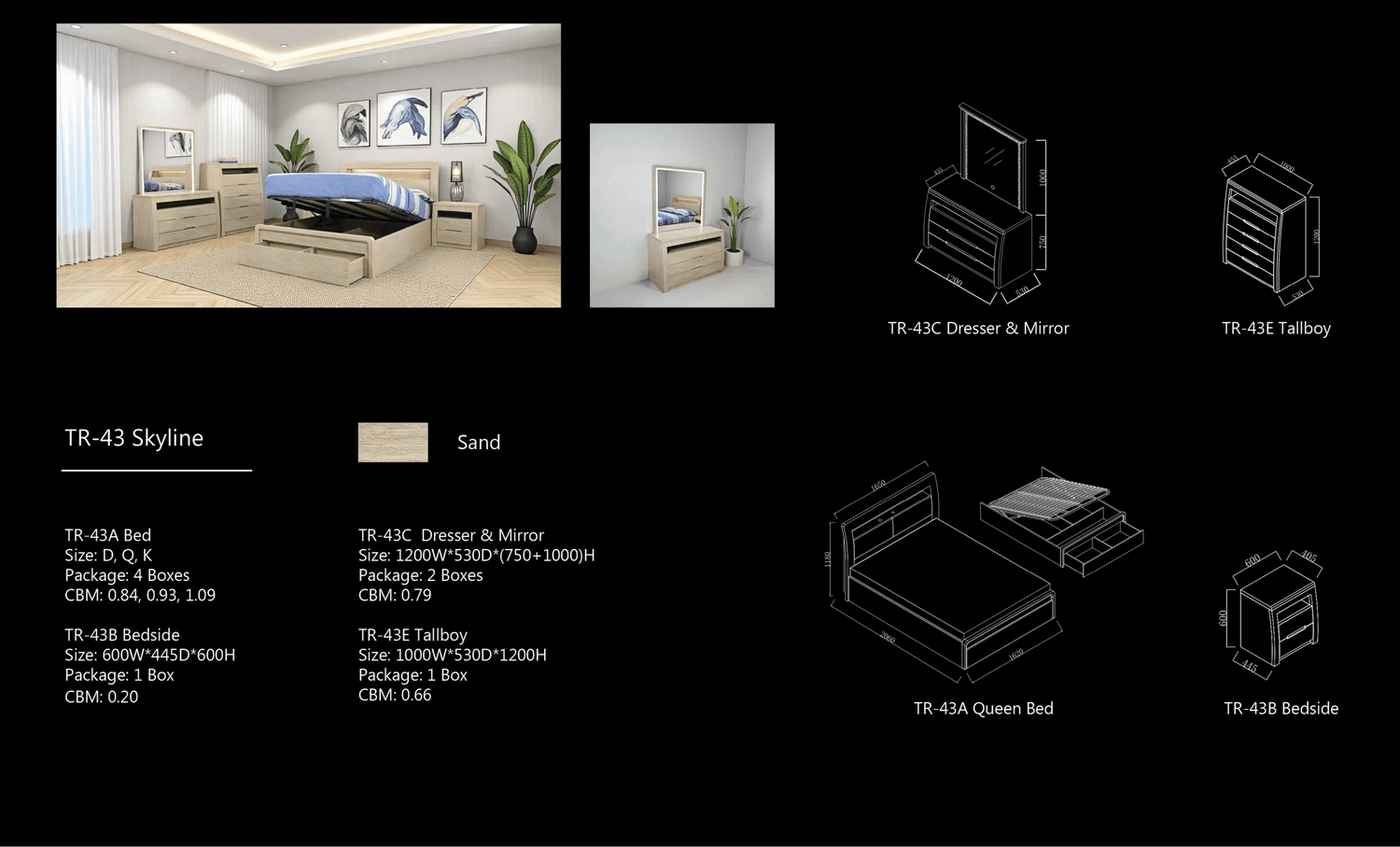 Skyline Bed Frame, Gas Lift &amp; End Drawer - Sand - Beds for Backs