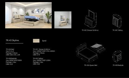 Skyline Bed Frame, Gas Lift &amp; End Drawer - Sand - Beds for Backs