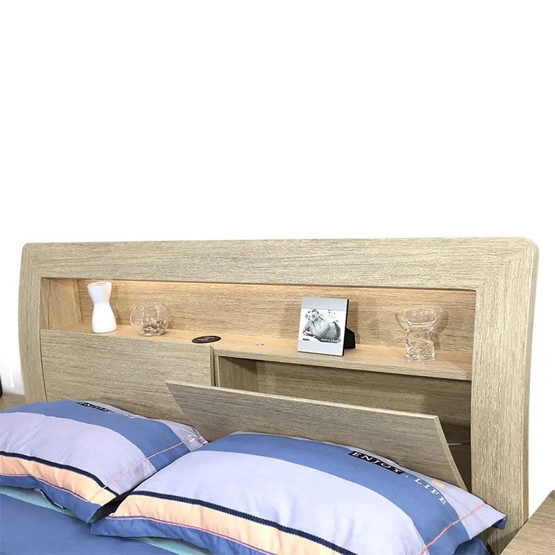 Skyline Bed Frame, Gas Lift &amp; End Drawer - Sand - Beds for Backs
