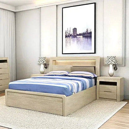 Skyline Bed Frame, Gas Lift &amp; End Drawer - Sand - Beds for Backs